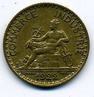 Франция 1 франк 1922 г. в качестве