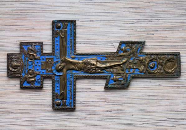 Старообрядческий киотный крест с эмалью. Выг, XIХ век в Санкт-Петербурге фото 6