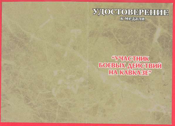 Россия медаль Участник боевых действий на Кавказе документ в Орле