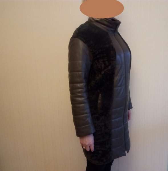 Женское, зимнее, кожаное пальто с натуральным мехом ягненка в Дмитрове фото 5