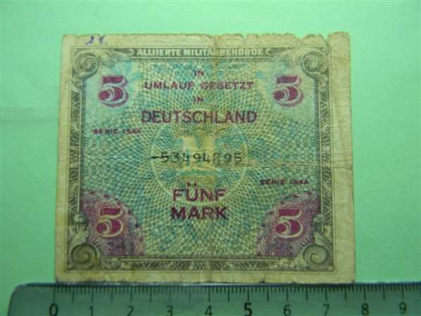 5 марок,Германия,Союзническая оккупация, 1944г, VG/F, 8-и зн