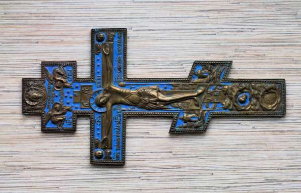 Старообрядческий киотный крест с эмалью. Выг, XIХ век в Санкт-Петербурге фото 3