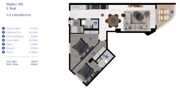 Квартира 136м² Турция, Бодрум, Гюндоган в фото 10