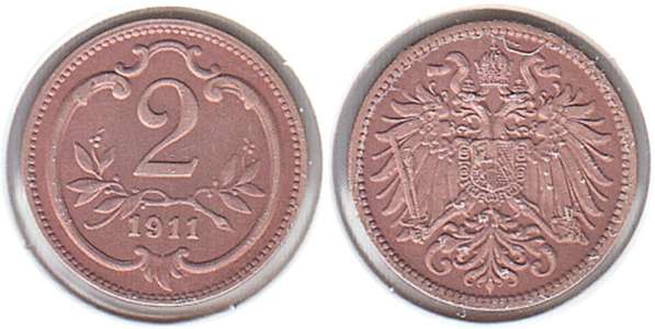 Монеты Австрии, 2 геллера 1911 года в Челябинске