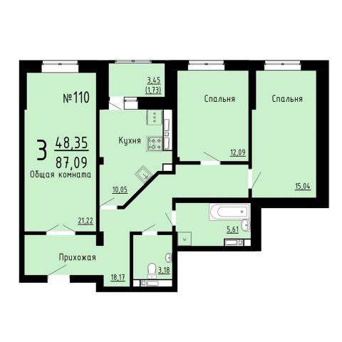 Продам трехкомнатную квартиру в Липецке. Жилая площадь 87,09 кв.м. Этаж 15. Дом кирпичный. в Липецке фото 7