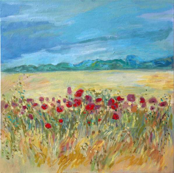 Картина 40х40см "Маки в пшеничном поле"