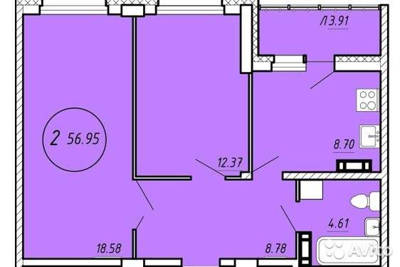 Продам двухкомнатную квартиру в Липецке. Жилая площадь 57 кв.м. Этаж 15. Есть балкон. в Липецке фото 3