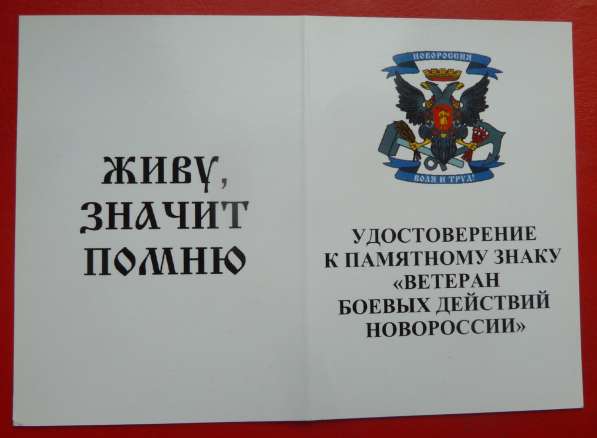 Россия Ветеран боевых действий Новороссии бланк документ в Орле фото 6