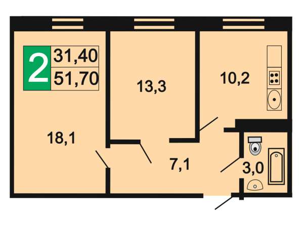 Продаю 2-к. кв 51.7 кв. м в Москве с отделкой в Москве