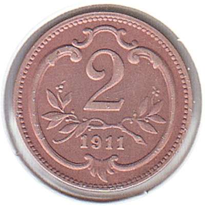 Монеты Австрии, 2 геллера 1911 года