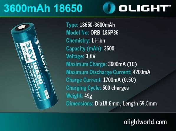 Olight Аккумулятор Li-Ion Olight 18650 PCB 3600mAh, 3.7В. в Москве