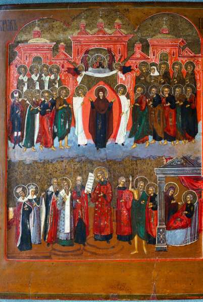 Старинный образ Покрова Пресвятой Богородицы. Россия, Палех в Санкт-Петербурге фото 12