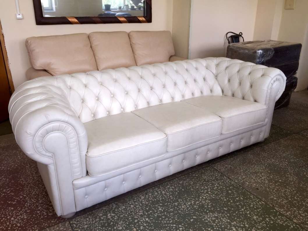 Белый кожаный диван Честер